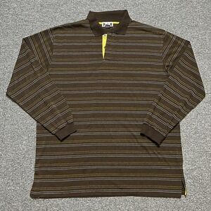PJ‎ Mark Y2K Brown Gold Silver Stripe Long Sleeve Polo Shirt Size XL